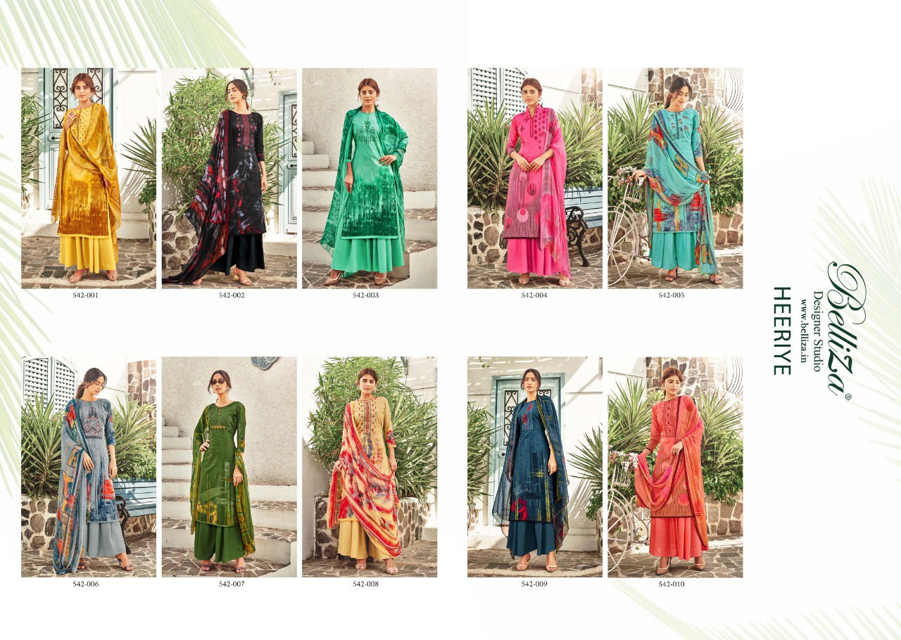 Belliza Heeriye Pure Cotton Casual Wear Digital Print with Exclusive Fancy Heavy Embroidery Work Dress Material Collection